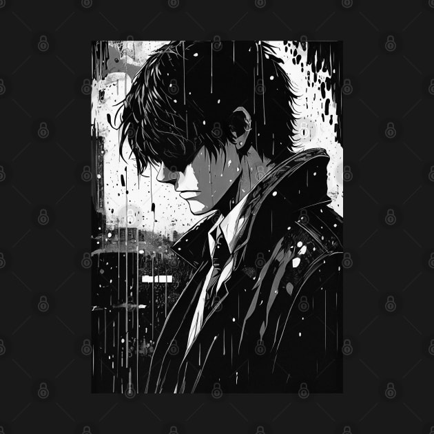 Sad manga man in the rain by GothicDesigns