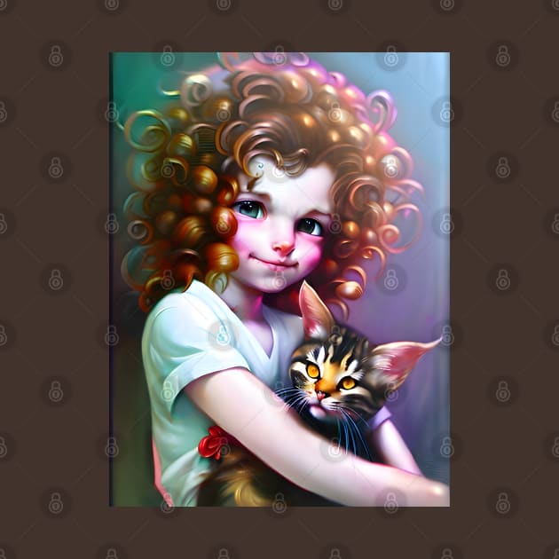 Adorable girl with cat - Modern digital art by Ai-michiart