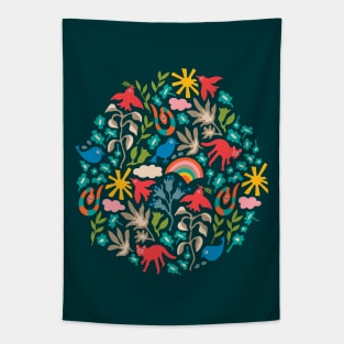 LAND OF PLENTY Cute Outdoors Nature Animals with Birds Cats Snakes Flowers Weather - UnBlink Studio by Jackie Tahara Tapestry