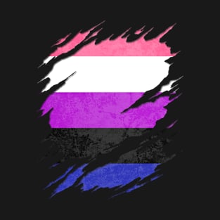 Genderfluid Pride Flag Ripped Reveal T-Shirt