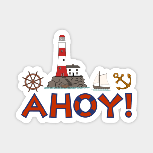 AHOY! Type+Lifebuoy Lighthouse Wheel Anchor Sailboat Magnet