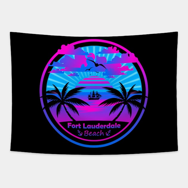 Fort Lauderdale Beach, Palm Trees Sunset, Florida Summer Tapestry by Jahmar Anderson