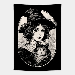 Victorian Witch and Cat Tapestry