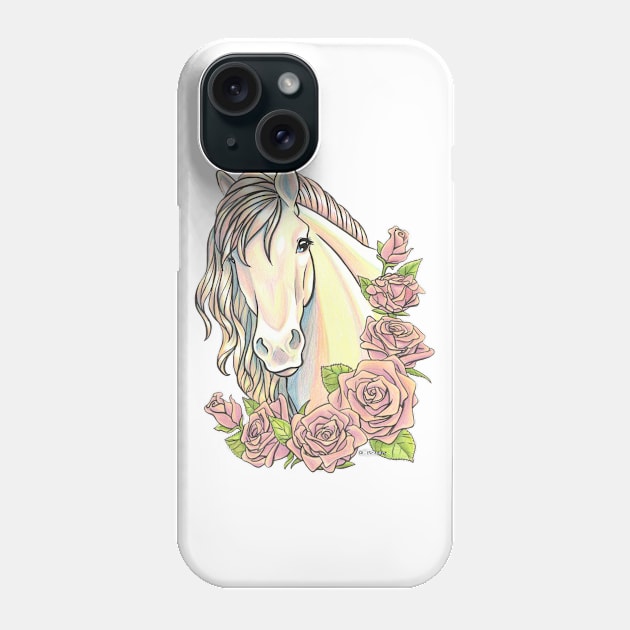 Pearl Horse with Pink Roses Phone Case by lizstaley