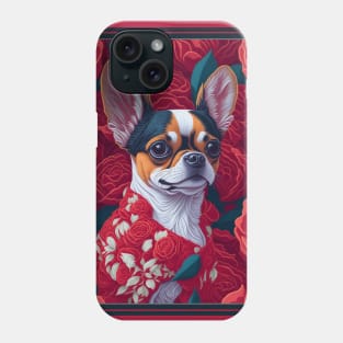 Dogs, Chihuahua and flowers, dog, seamless print, style vector (red version Chihuahua) Phone Case