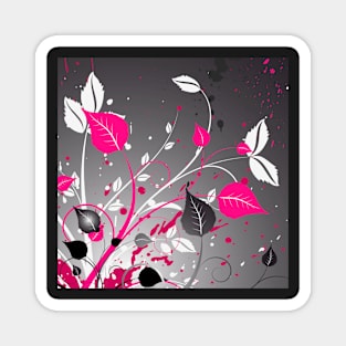 Pink White Grey Floral Art Magnet