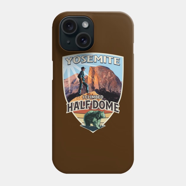 Yosemite National Park I Climbed Half Dome Vintage Design with Hiker and Bear Phone Case by SuburbanCowboy