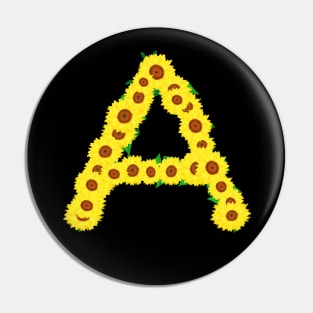 Sunflowers Initial Letter A (Black Background) Pin