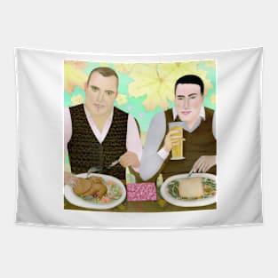 Gay Couple Celebrating Thanksgiving Dinner Tapestry