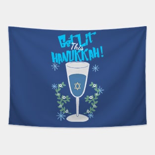 “Get Lit This Hanukkah” Wine Glass & Greenery Tapestry