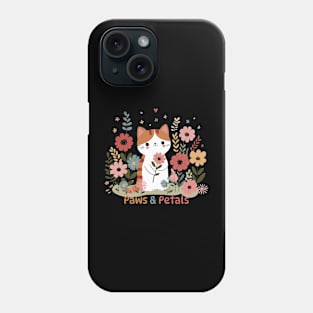 Paws and Petals | Cute Kawaii Kitty Cat with Flowers | Kitty Cat Lover Design Phone Case