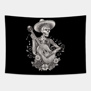 Mariachi skeleton playing guitar day of the dead. Tapestry