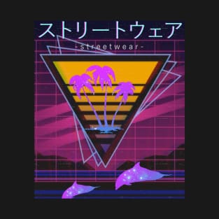 Vaporwave Paradise Palm Trees Space Dolphins Otaku Gift T-Shirt