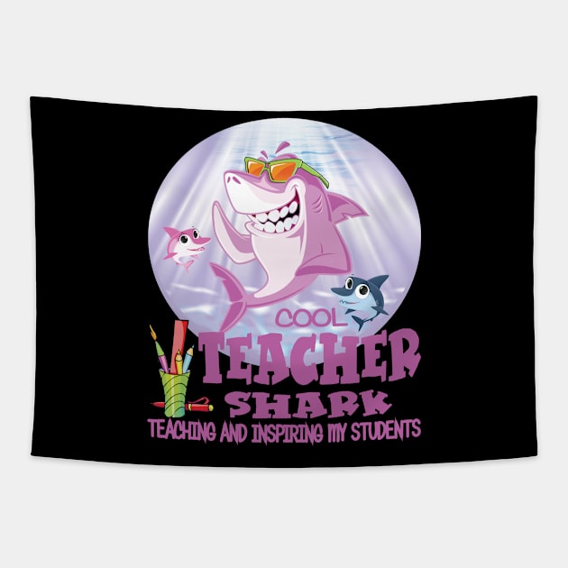 Cool Teacher Shark T shirt Gift Shark Teacher Shirts and Gift Ideas Tapestry by Envision Styles