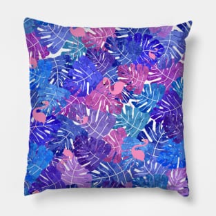 Blue Palm Flamingos Pillow