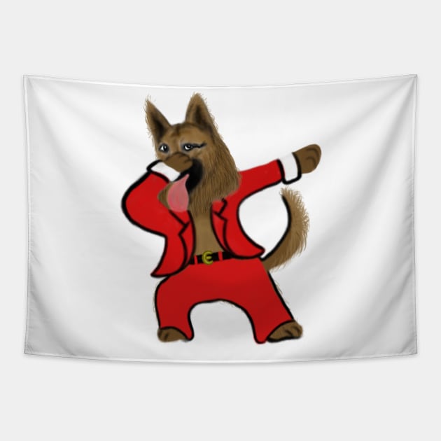 German Shepherd Dabbing Dog Funny Christmas Art Gift Tapestry by Merchweaver