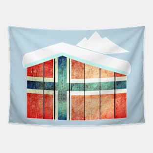 Norway Flag Wooden Hut Winter Snow Souvenir Gift Tapestry