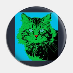 CAT POP ART BLUE GREEN Pin