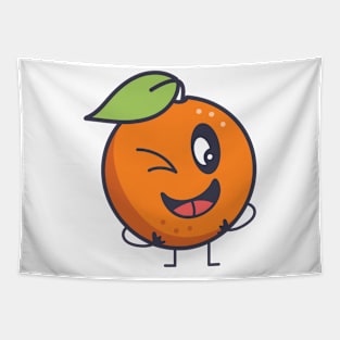 Kawaii Winking Orange Tapestry