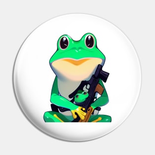 Cute Frog Holding a Gun Pin