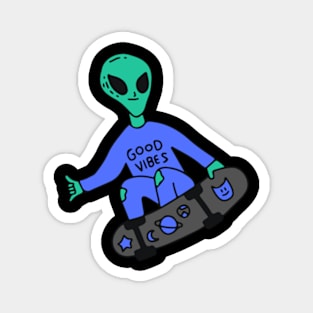 Retro Good Vibes Alien Skateboarding Magnet