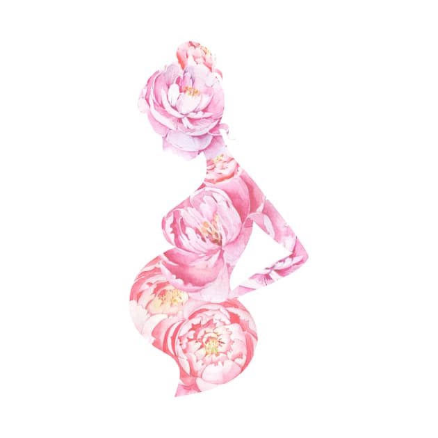 Pregnant woman  peonies silhouette by Simple Wishes Art