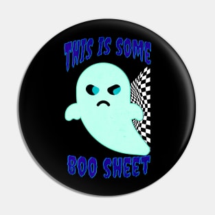 This Is Some Boo Sheet Funny Spooky Halloween Ghost Checkered Flag Pin