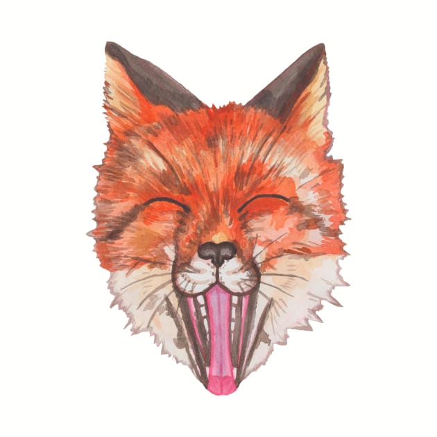 Beautiful orange watercolor fox with open mouth by deadblackpony