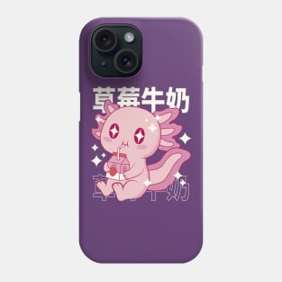 Cute Axolotl Drinking Strawberry Milk Kawaii Salamander Phone Case