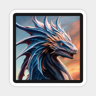 Intricate Blue and White Metallic Dragon Magnet