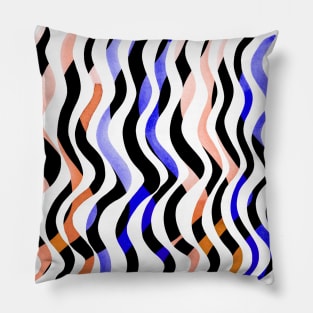 Wavy lines - orange, blue and black Pillow