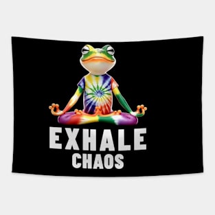 Exhale Chaos Zen Frog Meditation Yoga Tapestry