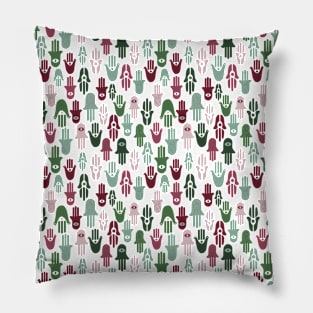 Pattern in green and pink hand symbols Pillow