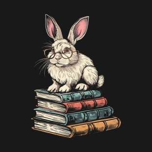 Vintage Rabbit Reading Bunny With Glasses Happy Easter T-Shirt