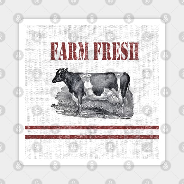 Farm fresh french country stripe burlap dairy cow Magnet by Tina