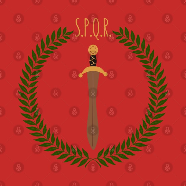 In this picture we see a laurel wreath. This is where the gladius is drawn and above it stands the acronym SPQR. Which means the Senate and people of Rome. by Atom139