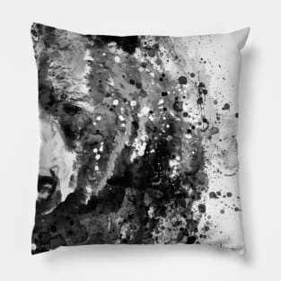 Black And White Half Faced Grizzly Bear Pillow