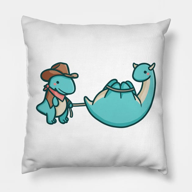 Cute cowboy dinosaur caught cow dino Pillow by hugadino