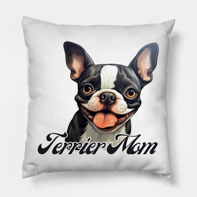 Boston Terrier Mom T-Shirt - Dog Lover Gift, Pet Parent Apparel Pillow by Baydream