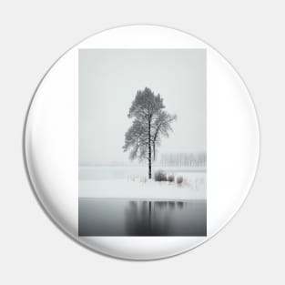 Nordic Minimalism Landscape Winter Art with Lone Leafless Tree Pin