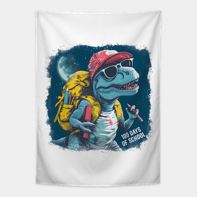 100 days of school T-Rex With Glasses Tapestry by Hobbybox