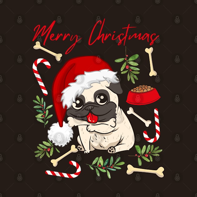 Merry Christmas Pug cute dog Seasons Greetings Tis The Season To Be Jolly by BoogieCreates