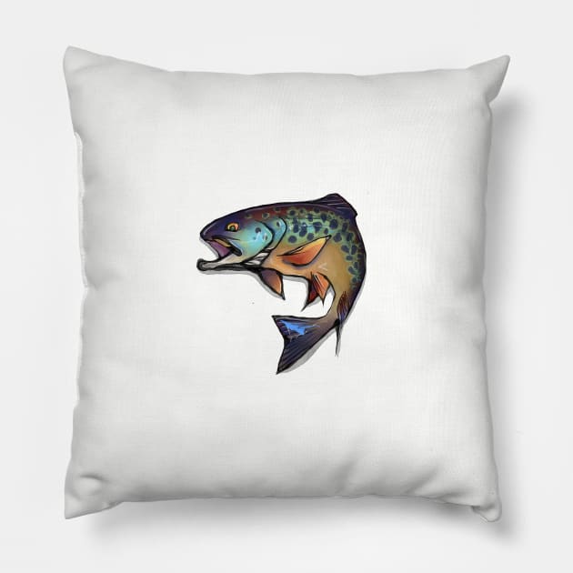 Jumping Trout Pillow by MikaelJenei