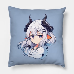 Cute demon girl with white hair. Pillow