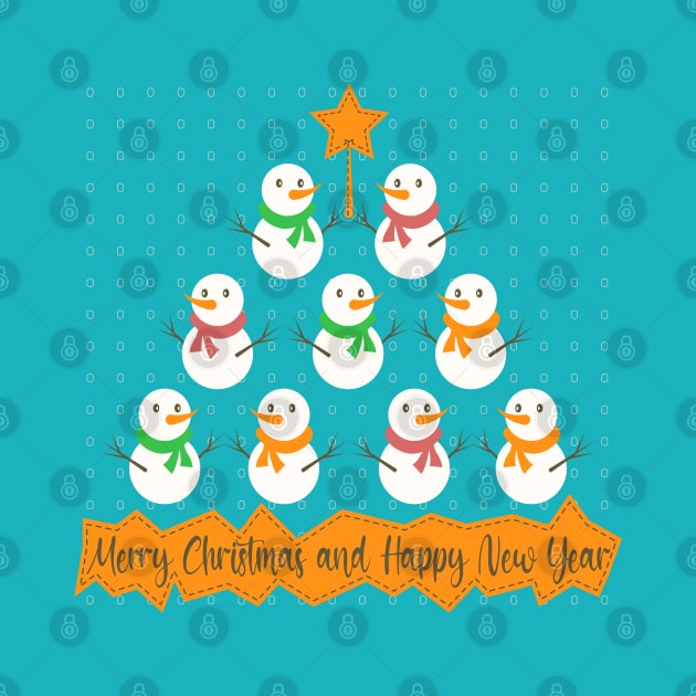 Christmas tree pyramid made of snowman and lettering on polka dot by Cute-Design