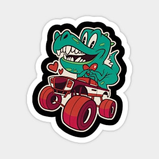 T-Rex driving a monstertruck Magnet