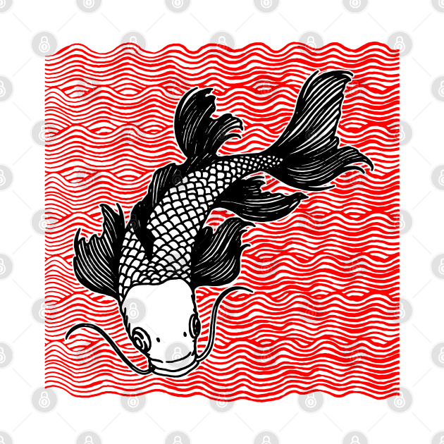 Koi Fish Great Wave Tattoo Red Blk by ebayson74@gmail.com