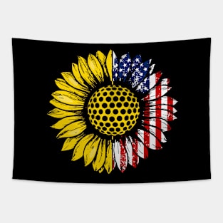 Sunflower American Flag Golf Lover Gifts 4th Of July Tapestry