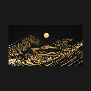 Hokusai wave gold line T-Shirt