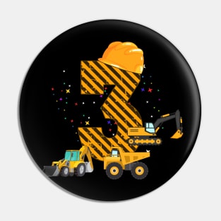 Kids 3rd Birthday Digger gift 3 Years Builder Excavator Gift Pin